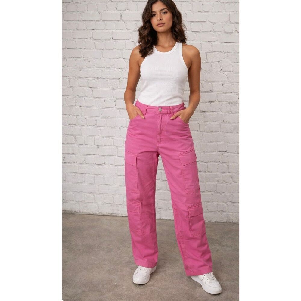 Sanctuary Pop Cargo Pink Straight Leg Pants Size 28 NWT